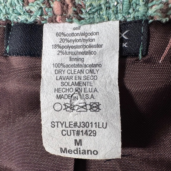 VTG Voxx Bouclé Cropped Blazer | Green Brown Metallic Shimmer Cowl Neck - Size M - Picture 9 of 10